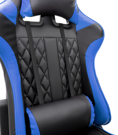 FOTEL GAMINGOWY Z PODNÓŻKIEM NIEBIESKI KUBEŁKOWY PIKOWANY BIUROWY MASAŻER GRACZA OBROTOWY NOWOCZESNY DLA GRACZA