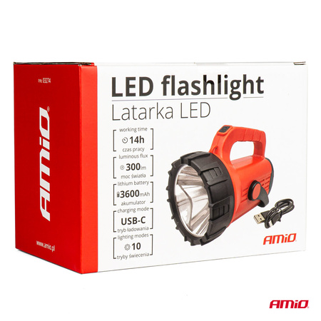 Latarka akumulatorowa powerbank T6 COB 10 trybów AMIO-03274