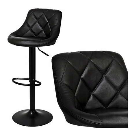 KRZESŁO BAROWE HOKER EKOSKÓRA NOWOCZESNE CZARNE REGULOWANE OBROTOWE KUCHNIA SALON