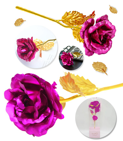 WIECZNA RÓŻA RÓŻOWA OZDOBNE PUDEŁKO NA PREZENT ZŁOTA ŁODYGA