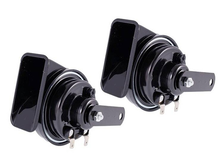 Klakson 12V, 118 dB, dwutonowy, ślimakowy, średnica 85 mm, prosty, homologacja E9, 2 szt.