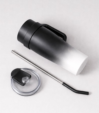 KUBEK TERMICZNY CZARNY 1200 ML  BIDON DUŻY DO SAMOCHODU TERMOS ZE SŁOMKĄ KUBEK PODRÓŻNY TERMOS WIELOKROTNEGO UŻYTKU