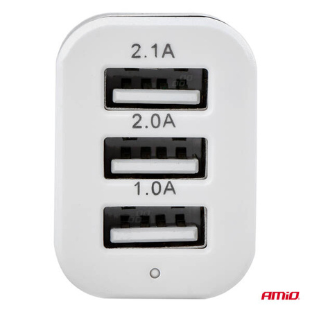 Ładowarka samochodowa 3x USB biała PCH-03 AMIO-01027