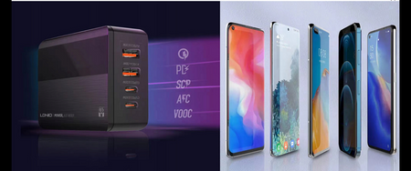 Ładowarka zasilacz 65W 4x USB TYP C PD QC LCD LED