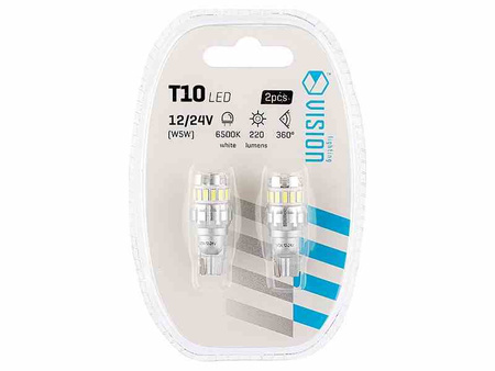 Żarówka VISION W5W (T10) 12/24V 15x 3014 + 3x 3030 SMD LED, nonpolar, CANBUS, biała, 2 szt.