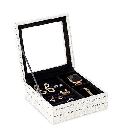 ORGANIZER NA BIŻUTERIĘ DROBIAZKI KOSMETYKI SZKATUŁKA POJEMNA PRZEGRÓDKI SZYBA