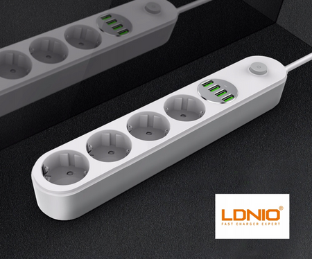 Listwa zasilająca z 4 gniazdami AC, 4x USB, LDNIO SE4432, 2m (biała)