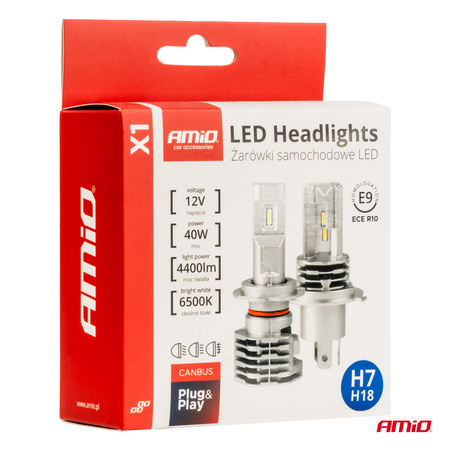 Żarówki samochodowe LED seria X1 H7 6500K Canbus AMIO-02966