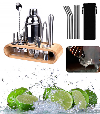 ZESTAW BARMAŃSKI 23 ELEMENTY SHAKER PROFESJONALNY DO NAPOJÓW DRINKÓW PODSTAWKA POKROWIEC