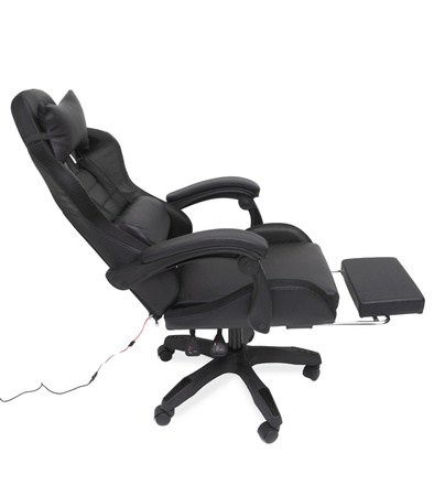 FOTEL GAMINGOWY LED Z PODNÓŻKIEM CZARNY REGULOWANY OBROTOWY NOWOCZESNY PILOT KOLORY RGB  MASAŻER DO GIER DLA GRACZA