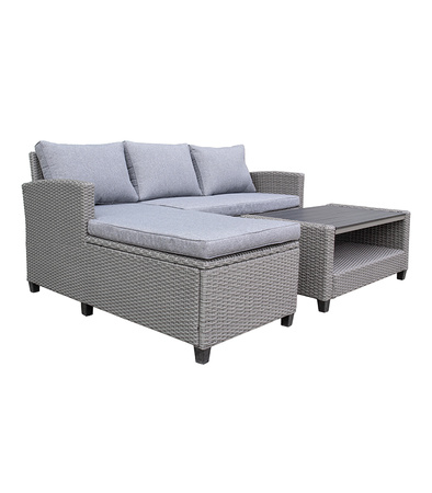 ZESTAW MEBLI OGRODOWYCH TARANTO NAROŻNIK TWORZYWO SZTUCZNE SOLIDNY NOWOCZESNY NA STÓŁ TARAS DO OGRODU