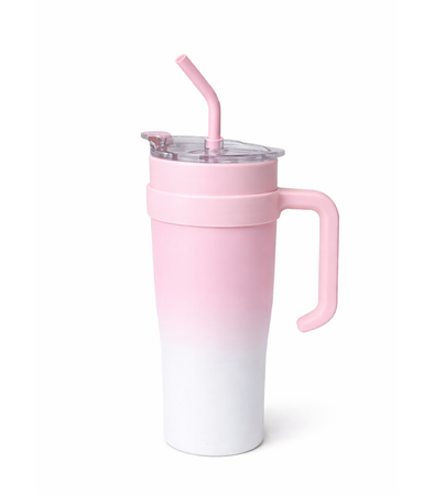 KUBEK TERMICZNY RÓŻOWO-BIAŁY 1200 ML BIDON DUŻY DO SAMOCHODU TERMOS ZE SŁOMKĄ KUBEK PODRÓŻNY TERMOS WIELOKROTNEGO UŻYTKU