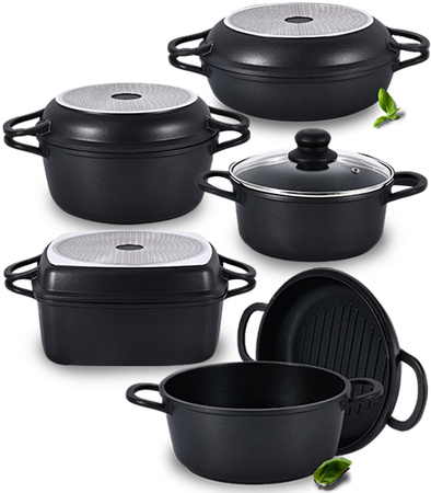 ZESTAW GARNKÓW ALUMINIOWYCH 2w1 POWŁOKA NON-STICK 10 ELEMENTÓW INDUKCJA GAZ PIEKARNIK
