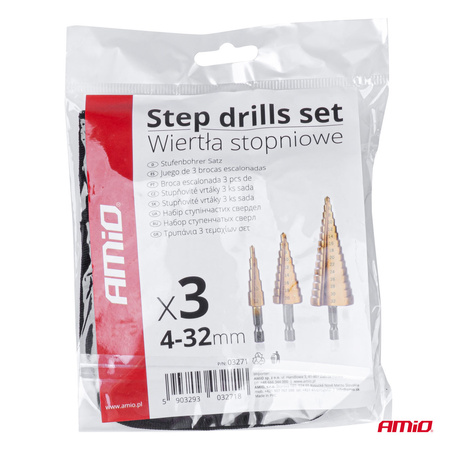 Wiertła stożkowe stopniowe do metalu zestaw AMIO-03271