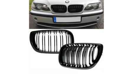 Grill sportowy podwójne żeberka Gloss Black BMW 3 E46 Compact Facelift 2001-2005