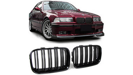 Grill sportowy podwójne żeberka Gloss Black BMW 3 E36 Compact Facelift 1991-1996