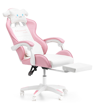 FOTEL GAMINGOWY Z PODNÓŻKIEM RÓŻOWY KUBEŁKOWY BIUROWY OBROTOWY REGULOWANY NOWOCZESNY DZIECIĘCY PODUSZKA CHMURKA DLA GRACZA DZIECI