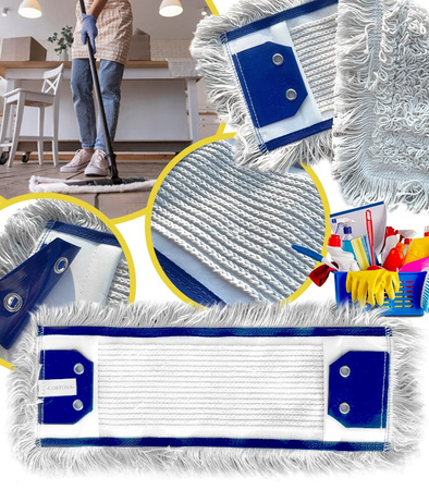 WKŁAD DO MOPA PŁASKIEGO NAKŁADKA PROFESJONALNA KIESZENIOWA CHŁONNA WYMIENNA ZAKŁADKA DŁUGIE WŁOSIE 100% BAWEŁNA DO CZYSZCZENIA MYCIA PODŁÓG