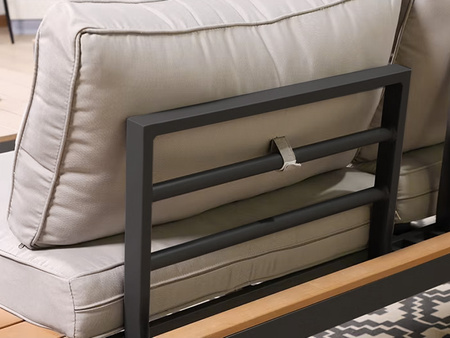 ZESTAW MEBLI OGRODOWYCH NAROŻNIK STOLIK DREWNIANY ALUMINIOWY DUŻY PODUSZKI DLA 6 OSÓB DO OGRODU NA TARAS