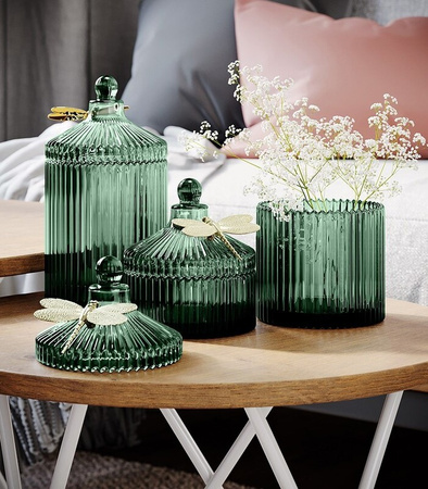 ORGANIZER NA BIŻUTERIĘ KOSMETYKI DROBIAZGI 10.5 x 20 CM SZKLANY POJEMNIK Z POKRYWKĄ I OZDOBNĄ WAŻKĄ