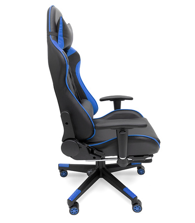 FOTEL GAMINGOWY Z PODNÓŻKIEM NIEBIESKI KUBEŁKOWY PIKOWANY BIUROWY MASAŻER GRACZA OBROTOWY NOWOCZESNY DLA GRACZA