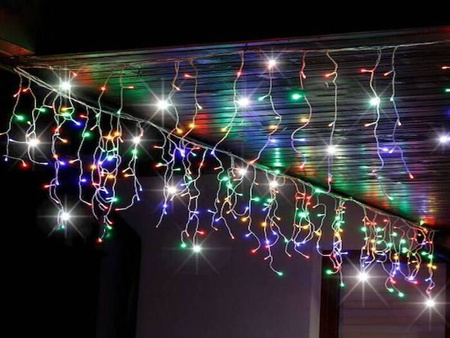 LAMPKI ZEWNĘTRZNE SOPLE 300 LED ZIMNA BIEL 12M EFEKT FLASH KURTYNA GIRLANDA OŚWIETLENIE ŚWIĄTECZNE