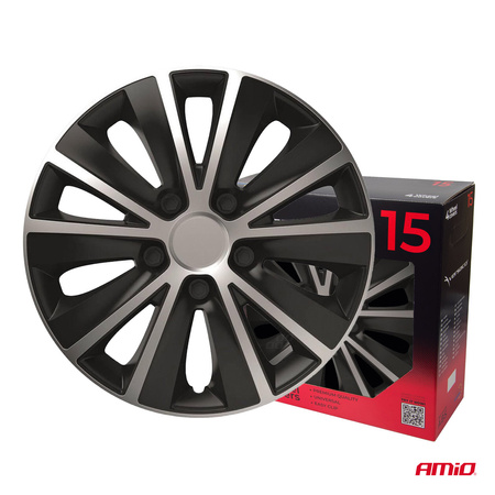Kołpaki samochodowe 4szt. komplet Rapide czarno srebrne 15" cali COLOR BOX
