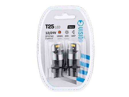 Żarówka VISION PY27W (T25) 12/24V 6x 3020 SMD LED, nonpolar, CANBUS, pomarańczowa, 2 szt.