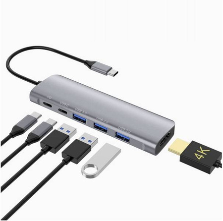 ADAPTER HUB 6W1 USB-C PD 100W 3x USB 3.0 HDMI 4K