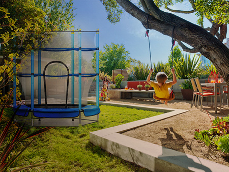 TRAMPOLINA OGRODOWA DUŻA STABILNA DLA DZIECI DO DOMU Z SIATKĄ 138 x 160 CM