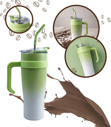 KUBEK TERMICZNY ZIELONO-BIAŁY 1200 ML BIDON DUŻY DO SAMOCHODU TERMOS ZE SŁOMKĄ KUBEK PODRÓŻNY TERMOS WIELOKROTNEGO UŻYTKU