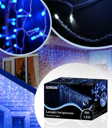 LAMPKI ZEWNĘTRZNE SOPLE 300 LED NIEBIESKIE 12M EFEKT FLASH KURTYNA GIRLANDA OŚWIETLENIE ŚWIĄTECZNE