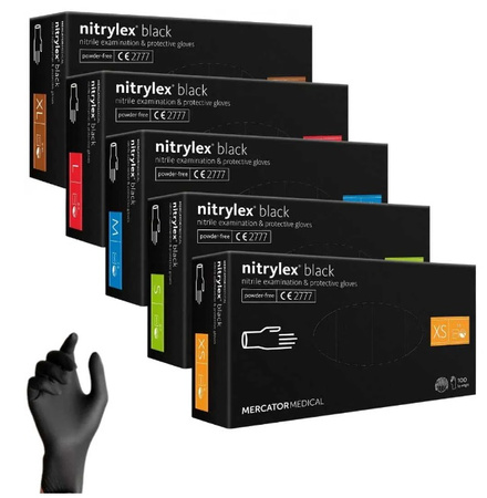 Rękawice nitrylowe czarne Mercator Nitrylex Basic rozmiar M 100 szt.