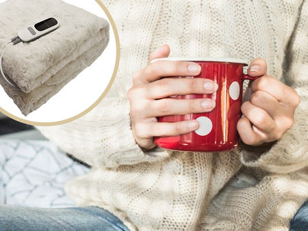 KOC ELEKTRYCZNY GRZEJĄCY Z PILOTEM PUSZYSTY MIĘKKI 180 X 160 BEŻOWY DWUOSOBOWY Z TIMEREM