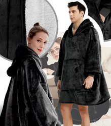 BLUZOKOC CZARNY PONCZO BLUZA Z KAPTUREM KIESZEŃ KANGUR POLAR OVERSIZE 100% POLIESTER DLA MŁODZIEŻY DOROSŁYCH