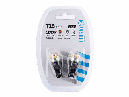 Żarówka VISION WY16W (T15) 12/24V 5x 2835 SMD Lumileds, nonpolar, CANBUS, pomarańczowa, 2 szt.