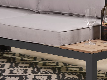 ZESTAW MEBLI OGRODOWYCH NAROŻNIK STOLIK DREWNIANY ALUMINIOWY DUŻY PODUSZKI DLA 6 OSÓB DO OGRODU NA TARAS