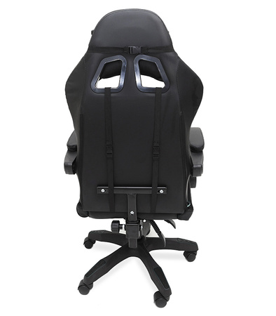 FOTEL GAMINGOWY LED Z PODNÓŻKIEM CZARNY REGULOWANY OBROTOWY NOWOCZESNY PILOT KOLORY RGB  MASAŻER DO GIER DLA GRACZA