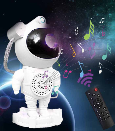 PROJEKTOR GWIAZD ASTRONAUTA Z PILOTEM LAMPKA NOCNA LED GŁOŚNIK BLUETOOTH EFEKTY ŚWIETLNE TIMER