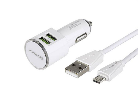 Ładowarka MYWAY 12/24V 2x USB 2.1A + kabel z zespoloną wtyczką microUSB + Lightning 