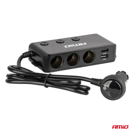 Rozdzielacz rozgałęźnik trójnik zapalniczki + woltomierz ładowarka USB USB-C 12V 24V AMIO-03781