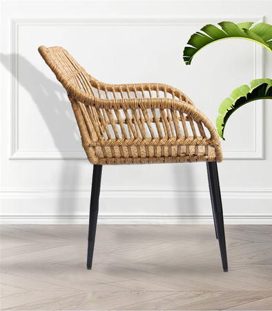 ZESTAW MEBLI OGRODOWYCH NAPOLI BRĄZOWY KRZESŁA STOLIK PODUSZKI SZKŁO HARTOWANE TECHNORATTAN BOHO PLECIONKA