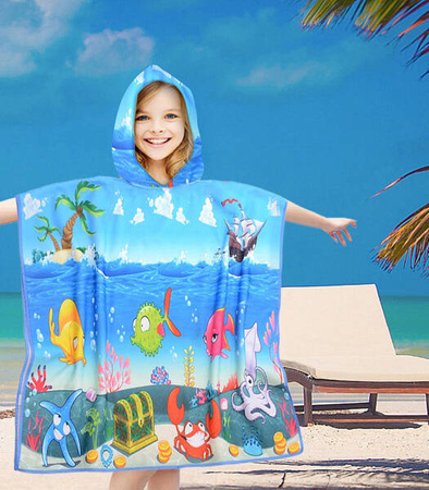 PONCZO PLAŻOWE DLA DZIECI Z KAPTUREM 60 X 90 CM RĘCZNIK KĄPIELOWY BASENOWY PLAŻOWY Z MIKROFIBRY