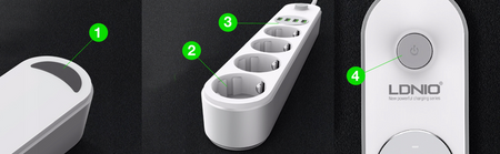 Listwa zasilająca z 4 gniazdami AC, 4x USB, LDNIO SE4432, 2m (biała)