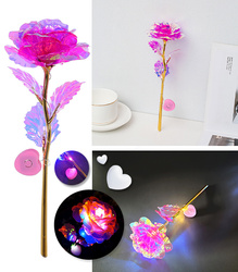 WIECZNA RÓŻA LED RÓŻOWA OZDOBNE PUDEŁKO NA PREZENT ZŁOTA ŁODYGA