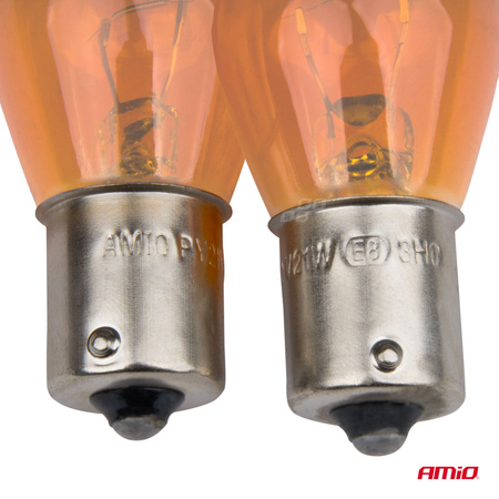 Żarówki halogenowe PY21W BA15S 12V POMARAŃCZOWE 2szt. blister AMIO-04354/03352