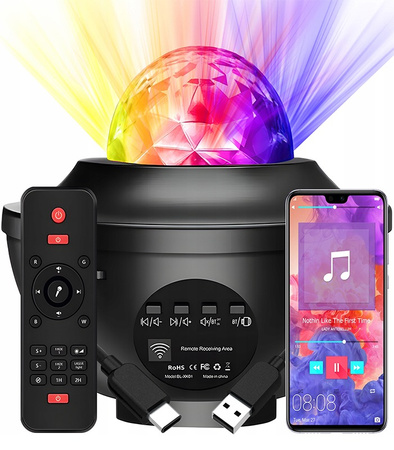 PROJEKTOR GWIAZD MUZYCZNY LAMPKA NOCNA STAR LED USB+PILOT