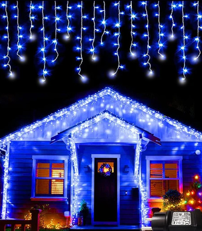 LAMPKI ZEWNĘTRZNE SOPLE 500 LED NIEBIESKIE 20M EFEKT FLASH KURTYNA GIRLANDA OŚWIETLENIE ŚWIĄTECZNE