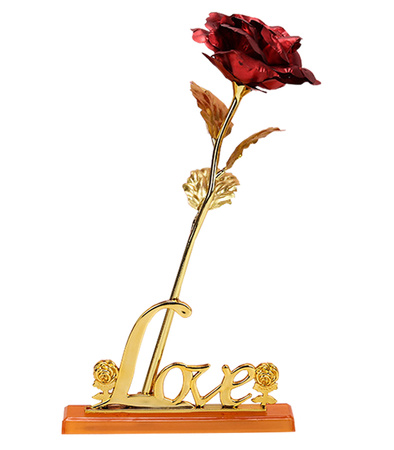WIECZNA RÓŻA CZERWONA OZDOBNE PUDEŁKO NA PREZENT ZŁOTA ŁODYGA PODSTAWKA LOVE