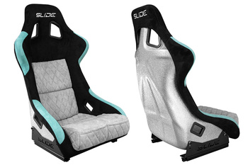 Fotel sportowy SLIDE KS2 Premium Black & Mint & Quilted Grey Welur Silver Glitter